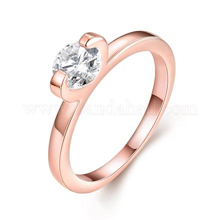 Classic Rose Gold Plated Brass Cubic Zirconia Finger Rings RJEW-BB02390-7RG-1
