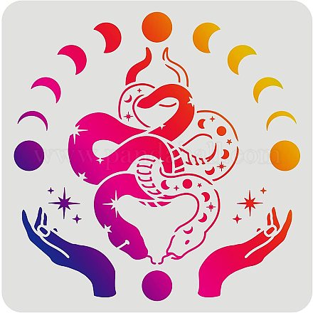 FINGERINSPIRE Snake Drawing Painting Stencils Templates (11.8x11.8inch) Plastic Lifting Hands Stencils Decoration Square Moon and Star Stencils for Painting on Wood DIY-WH0172-384-1