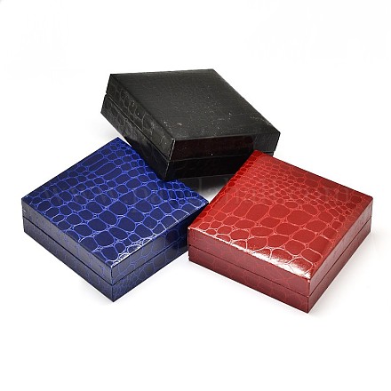 Imitation rectangle bracelets motif crocodile de boîtes en plastique OBOX-L001-03-1