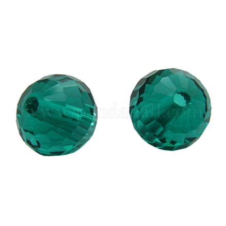 Peacock Green Faceted Round Glass Loose Beads X-GS017-64-1