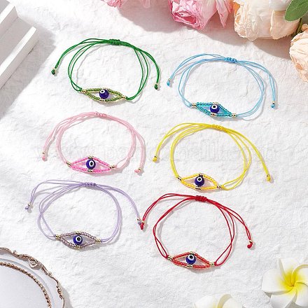 6шт 6 цвета регулируемый нейлоновый шнур плетеный браслеты из бусин BJEW-MZ00161-1
