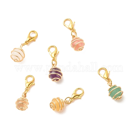 Décorations de pendentif de cage de perles en spirale de pierres précieuses rondes HJEW-JM00656-1