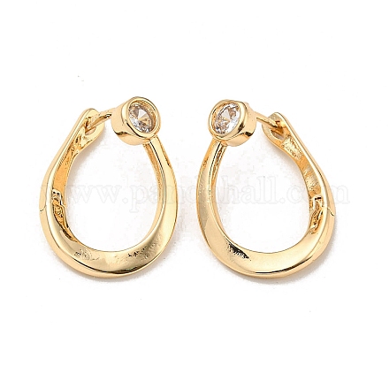 Brass with Clear Cubic Zirconia Hoop Earrings EJEW-B035-35KCG-1
