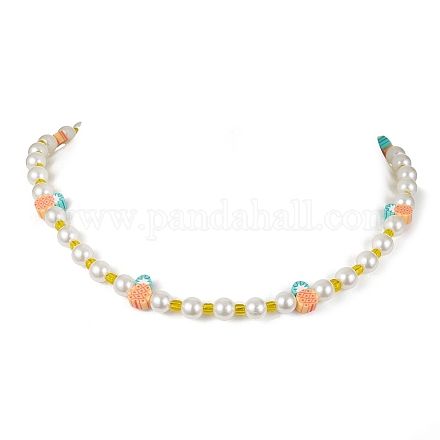 Argile polymère de fruits et graines de verre et collier de perles en perles acryliques NJEW-JN04582-03-1