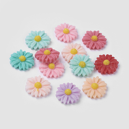 Mixed Color Flower Resin Cabochons X-CRES-A965-M-1