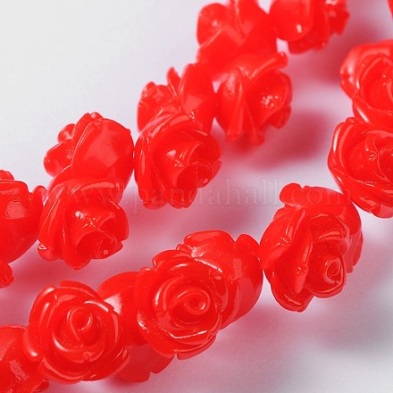 Cuentas de resina de flor de rosa roja X-RESI-G007-3-1