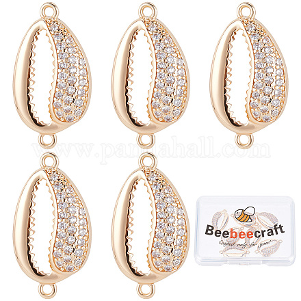 Beebeecraft 10Pcs/Box Cubic Zirconia Sea Shell Link Charms 18K Gold Plated Brass Oval Ocean Beach Connectors Double Loop Bail Connector for Jewelry Making Necklace Bracelet KK-BBC0003-33-1