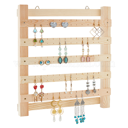 OLYCRAFT 5-Tier Wall-Mounted Wood Earring Display Stand Wood Earring Wall Holder Hanging Jewelry Organizer Wooden Jewelry Display for Rings Earrings Necklace Jewelry Accessories - 11x1.2x12 Inch EDIS-WH0016-026-1