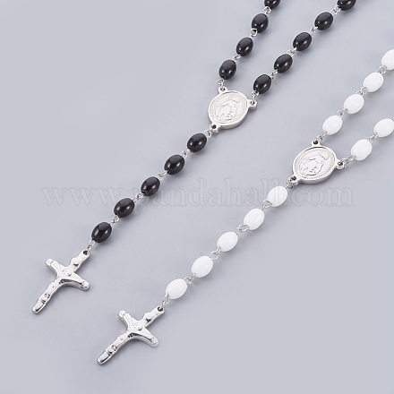 Collares de cuentas de rosario de 304 acero inoxidable NJEW-F240-01P-1