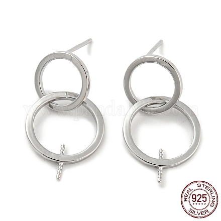 Anneaux doubles plaqués rhodium 925 boucles d'oreilles pendantes en argent sterling STER-Q192-27P-1
