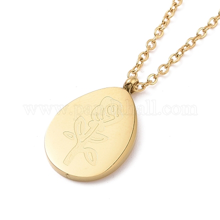 Teardrop with Rose of Life Pendant Necklace NJEW-A004-07G-1