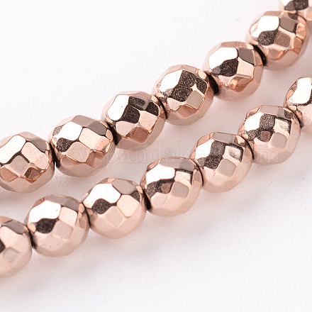 Faceted Round Electroplate Non-magnetic Synthetic Hematite Bead Strands G-L426-01B-4mm-1