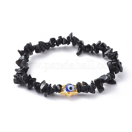 Puces bracelets extensibles en pierre noire naturelle BJEW-JB04700-03-1