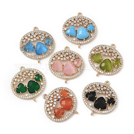 Подвески-коннекторы из латуни с микропаве из прозрачного кубического циркония и стекла в форме овала KK-I276-31G-A-1