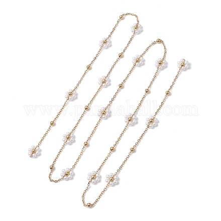 Cadena de eslabones con cuentas de perlas de imitación acrílicas hechas a mano con flores AJEW-JB01208-01-1