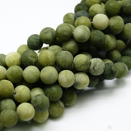 Chapelets de perles rondes en jade taiwan mat naturel G-M248-6mm-02-1