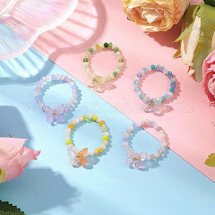 Стеклянные растягивающиеся кольца для женщин RJEW-JR00839-1