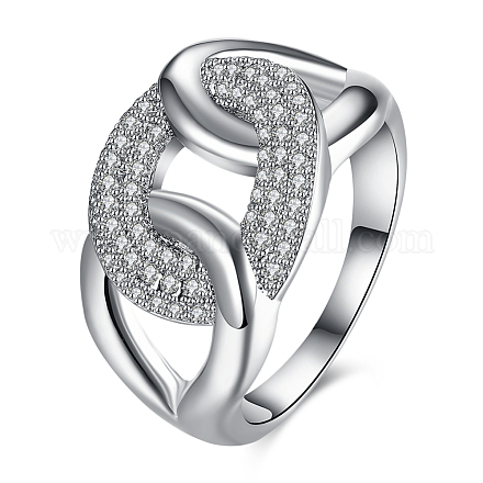 真鍮製キュービックジルコニアリング  結婚指輪  環状の  プラチナ  サイズ6  16.5mm RJEW-BB16746-6P-1