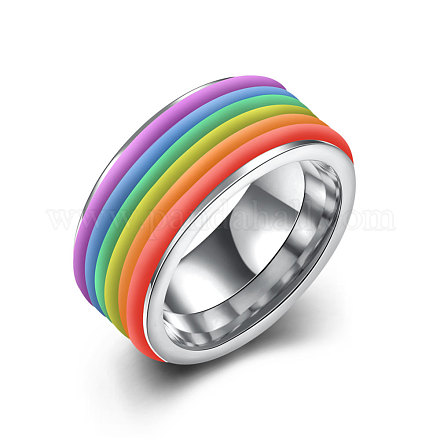 316l arcobaleno in acciaio al titanio anelli a larga banda alla moda RJEW-BB07180-6B-1
