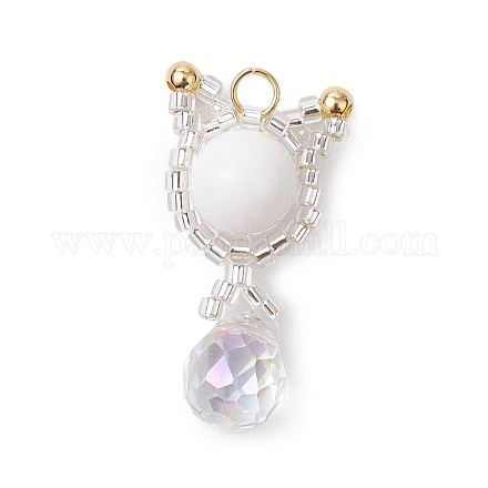 Подвески в форме кошки из натурального нефрита Машан и стеклянных бусин ручной работы PALLOY-MZ00488-01-1