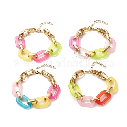 Bracciale con catena a tre cavi in acrilico bicolore per ragazze adolescenti BJEW-JB07181-1