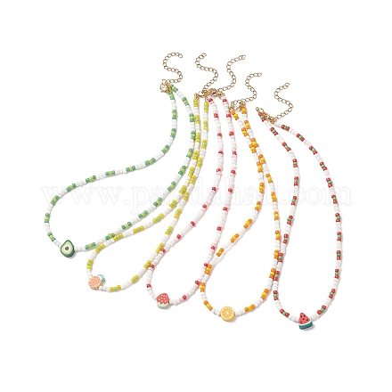 Colliers de perles de fruits en argile polymère faits à la main sur le thème de l'été NJEW-JN04157-1