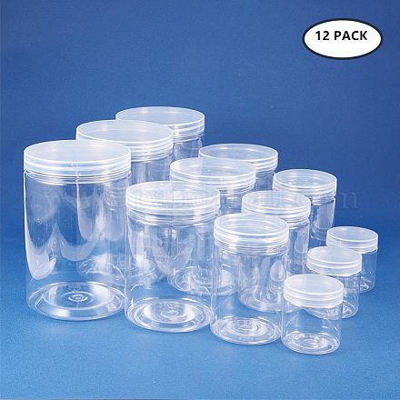 ベネクリエイトプラスチックビーズ保管容器  コラム  透明  3pcs /サイズ  12個/セット CON-BC0003-07-1