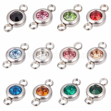 SUNNYCLUE 1 Box 24Pcs Rhinestone Connector Charm Rhinestone Connectors Stainless Steel Link Connectors Flat Round Linking Charms for Jewelry Making Charms Women DIY Necklace Bracelet Earring Crafts STAS-SC0004-34-1