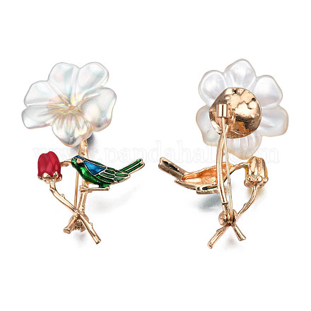 Pin esmaltado flor con pájaro con perla de plástico abs JEWB-N007-156-1