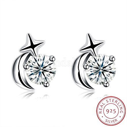 Exquisite 925 Sterling Silver Cubic Zirconia Stud Earrings EJEW-BB20060-1