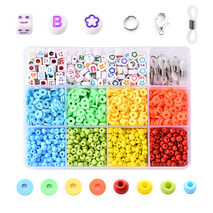 4 Colors Glass Seed Beads and Polymer Clay Beads DIY-YW0002-43-1