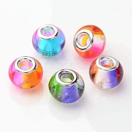 Pulvérisation de couleur mélangée peint deux rondelle de verre de ton grandes perles de trou européen X-GPDL-R003-M1-1