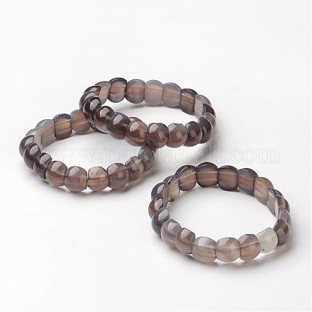 Natural Grey Agate Beaded Stretch Bracelets BJEW-G488-07-1