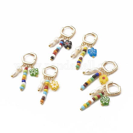 Boucles d'oreilles pendantes en perles de verre et perles naturelles EJEW-TA00036-1