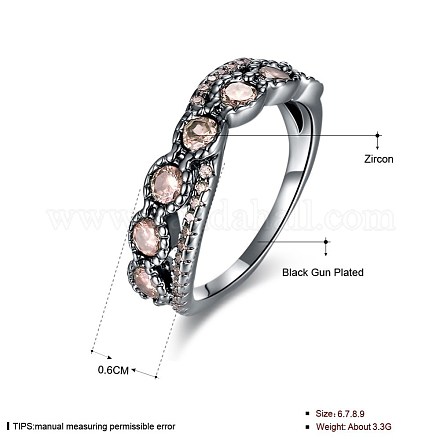 トレンディーな女性の真鍮の指輪  キュービックジルコニア付き  ビスク  ガンメタ色  usサイズ7（17.3mm） RJEW-BB27523-7D-1