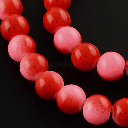Two-Color Baking Painted Glass Bead Strands DGLA-R050-8mm-27-1