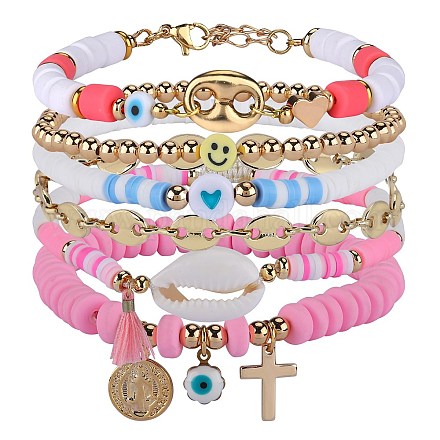 6 шт. 6 стрейч-стрейч-звена и плетеные браслеты из бусин BJEW-SZ0001-65-1