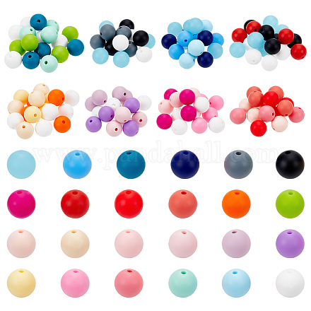 PandaHall Elite 8 Sets 8 Styles Round Food Grade Eco-Friendly Silicone Beads Set SIL-PH0001-16-1