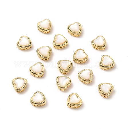 Natural Pearl Heart Beads, with Brass Findings, Real 14K Gold Plated,  7x7x5mm, Hole: 1.2mm