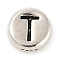 925 Sterling Silver Flat Round with Letter Beads, with 925 Stamp, Antique Silver, Letter T, 6.5x3mm, Hole: 1.2mm