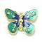 Rack Plating Brass Enamel Pendants, Long-Lasting Plated, Lead Free & Cadmium Free, Butterfly Charms, Real 18K Gold Plated, Dark Cyan, 14.5x22.5x3mm, Hole: 1.5mm