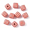 10Pcs Printed Opaque Acrylic Beads, Cube with Check Pattern, Red, 14x14~14.5x14~14.5mm, Hole: 3.8mm