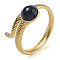 Natural Lapis Lazuli Finger Rings, Snake 304 Stainless Steel Open Cuff Rings, Real 18K Gold Plated, Inner Diameter: 17mm