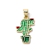 Brass Enamel Pendants, Cactus, Golden, 20.5x13.5x1.5mm, Hole: 3.5x4mm
