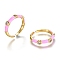 Brass Micro Pave Clear Cubic Zirconia Cuff Rings, Open Rings, with Enamel, Real 18K Gold Plated, Long-Lasting Plated, Pearl Pink, US Size 7 1/4(17.5mm)