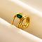 Teardrop Synthetic Malachite Finger Rings, 304 Stainless Steel Cuff Ring for Unisex, Inner Diameter: 17mm