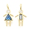 Brass Micro Pave Cubic Zirconia Pendants, 12 Birthstones Charms, Human, with Jump Ring, Lead Free & Cadmium Free, Real 18K Gold Plated, Steel Blue, 14.5~15x7~7.7x2~2.5mm, Hole: 2x2.5mm
