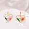 Heart Alloy Resin Dangle Earrings, with Dried Flower, Golden, Pink, 54x32mm