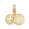 Rack Plating Brass Micro Pave Clear Cubic Zirconia Ruropean Dangle Charms, Flat Round Sister Large Hole Pendants, Cadmium Free & Lead Free, Long-Lasting Plated, Real 18K Gold Plated, 24mm, Hole: 5mm, Flat Round: 12x14x2mm