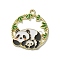 Alloy Enamel Pendants, Flat Round, Light Gold, Panda Pattern, 28x24.5x1.5mm, Hole: 1.8mm